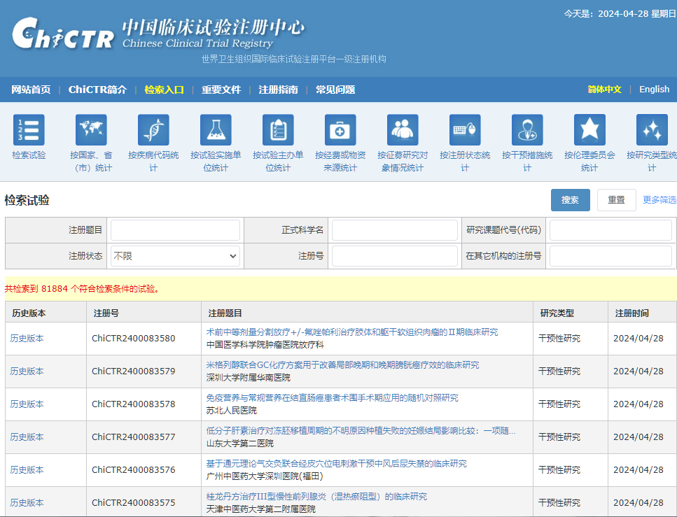 ChiCTR网站界面